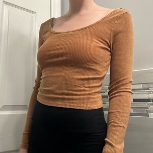 Wild Fable Brown Long Sleeve Ribbed Top
